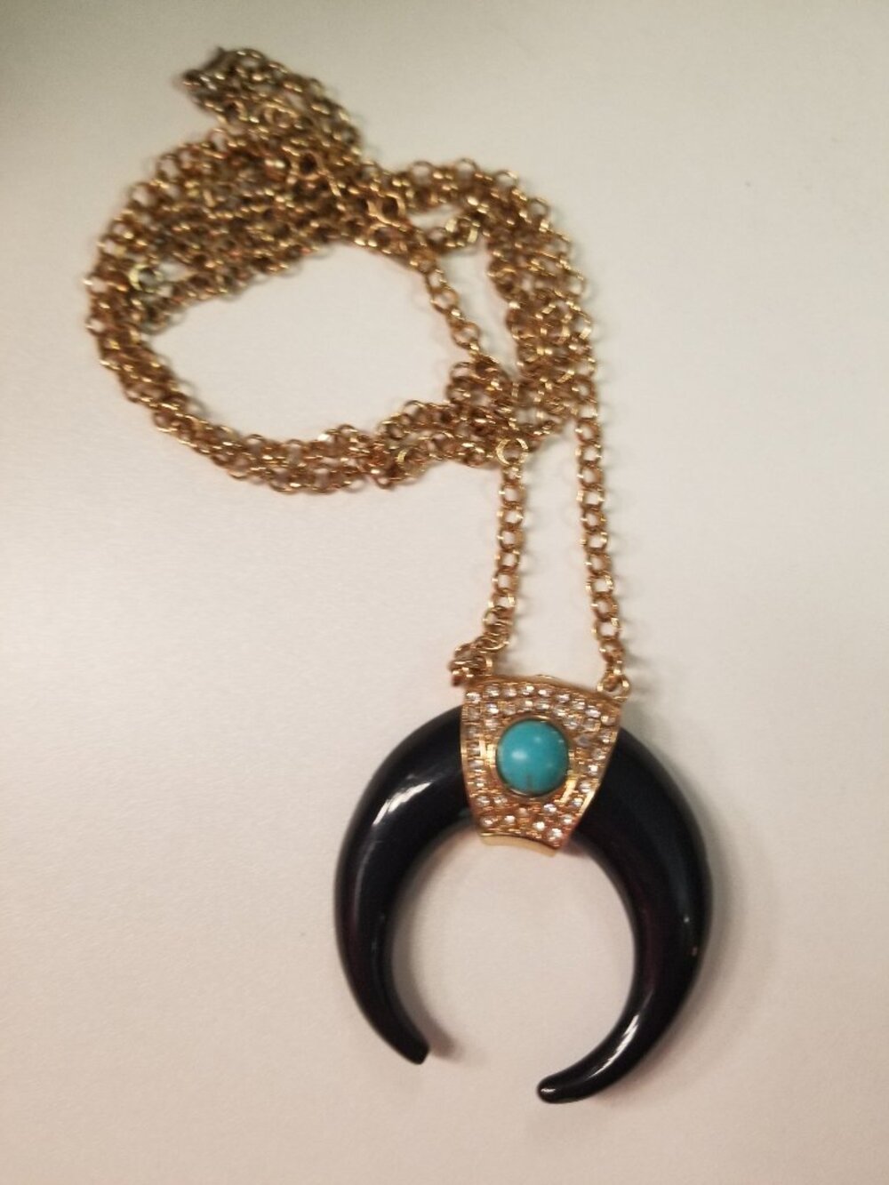 Rare: HTF: Vintage/Mid-Century Black Resin Squash Blossom Gold-Chain Necklace